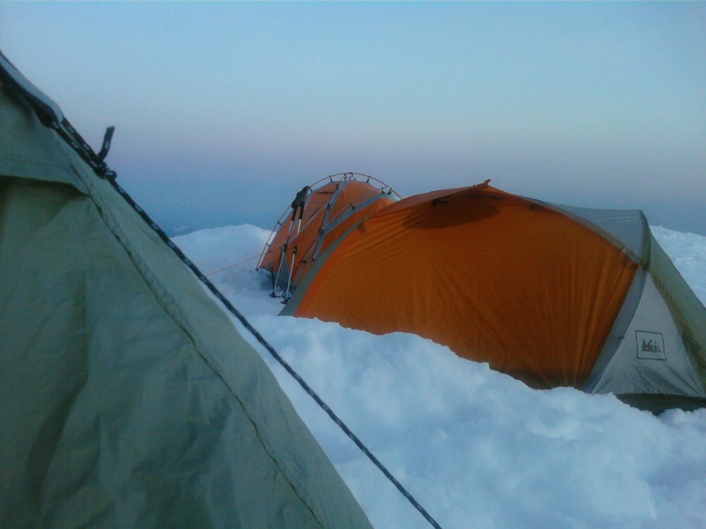 Tents resting at the bottom of Casaval Ridge