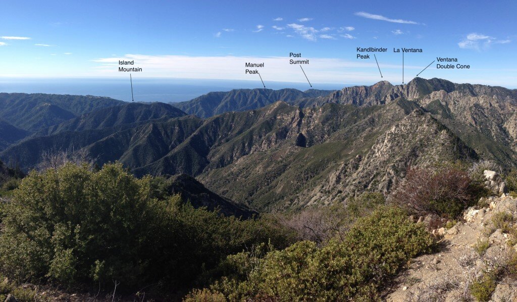 An annotated view towards the North West from Ventana Cone