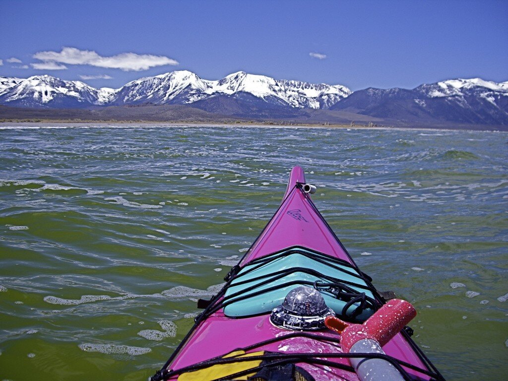 Sierra Nevada behind my buoyant kayak.
