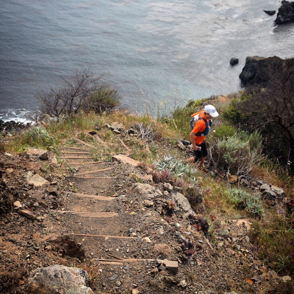 Leor descending the steep grand finale.