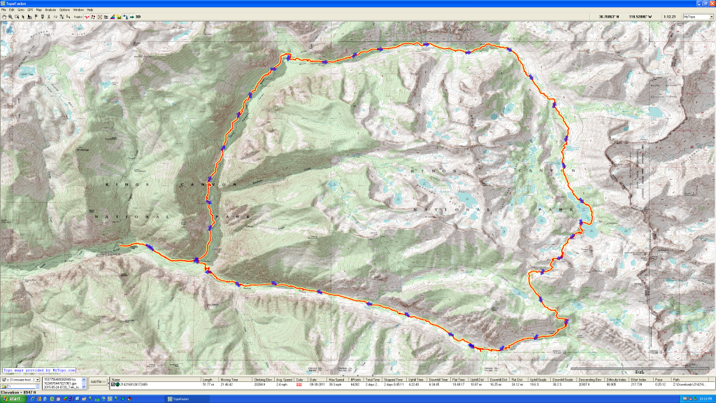 Overview of our 51 mile route. We did this route in 4 days. It is a very popular route.