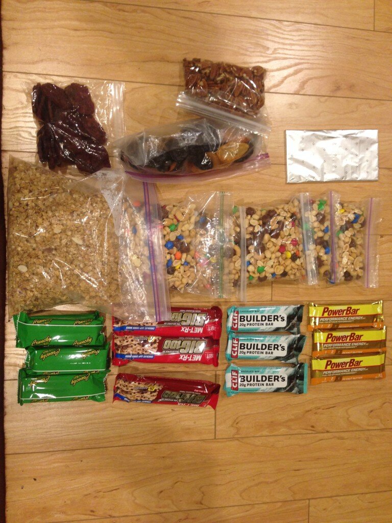This is what 20,500 calories worth of food looks like. This was precisely the amount of food I needed for 140 hours... but my journey continued for 157 hours, meaning I had to ration food near the end. I lost an estimated 8 lbs. during the journey.