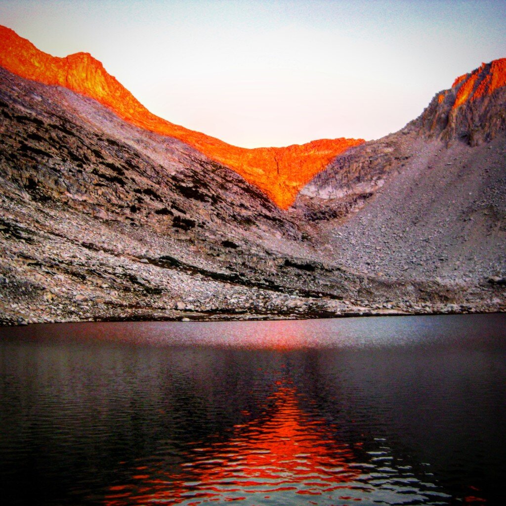 Looking back on Brown Bear Lake with Feather Pass in the background.