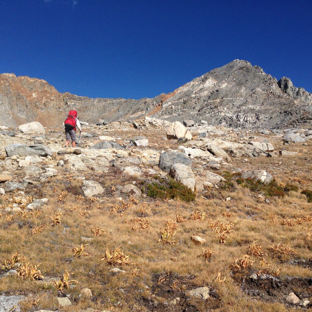 Janet ascending Pinchot Pass on a beautiful day.