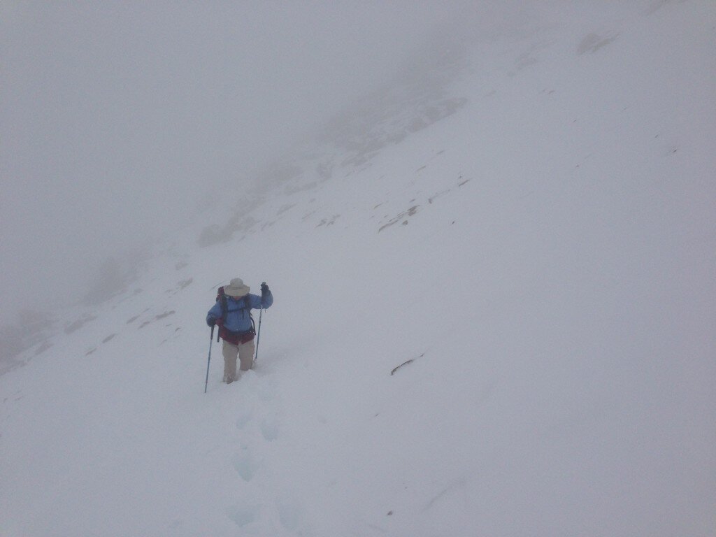 Janet making her way down Kearsarge Pass