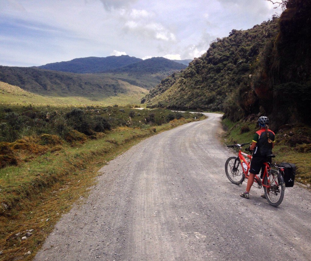 After lots of climbing and descending, the road briefly levels out in the Paramo.