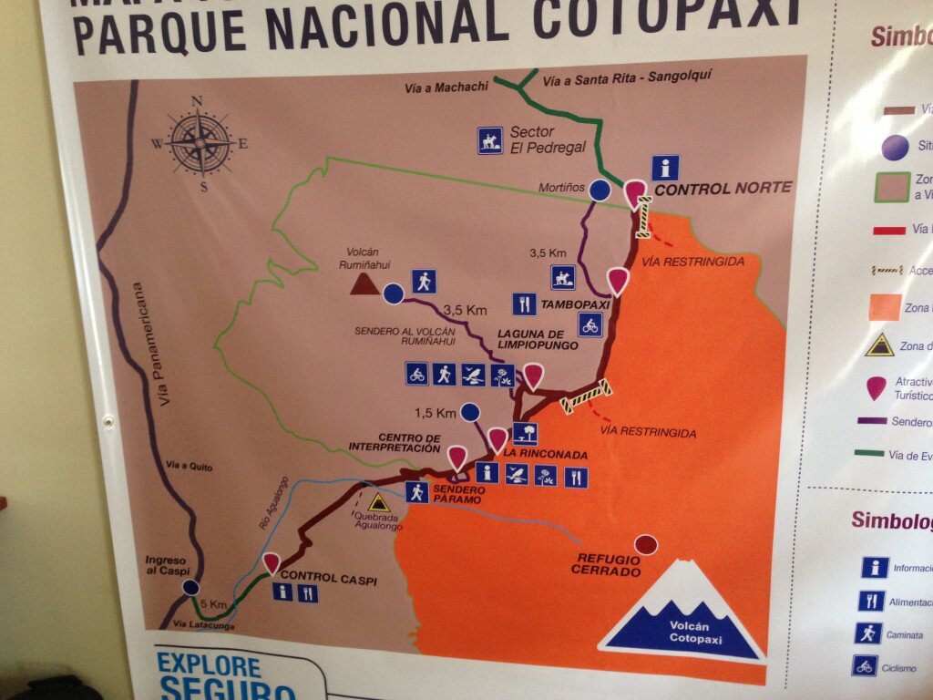 The boundaries of where you can (and cannot) go inside of Cotopaxi park as of March, 2016
