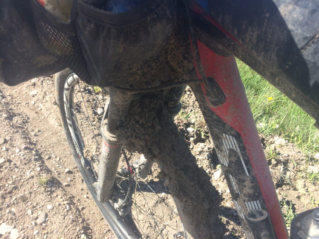Stopping to clean the bike every few feet.